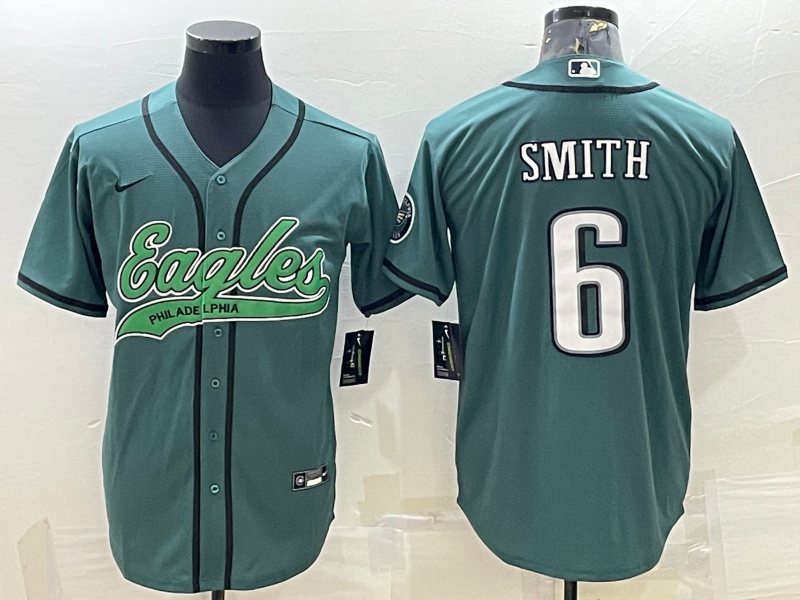 Men's Green Philadelphia Eagles #6 DeVonta Smith With Patch Cool Base Stitched Baseball Jersey